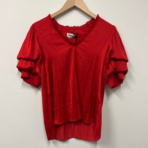 Zadig & Voltaire Red V-Neck Ruffled Sleeve Blouse